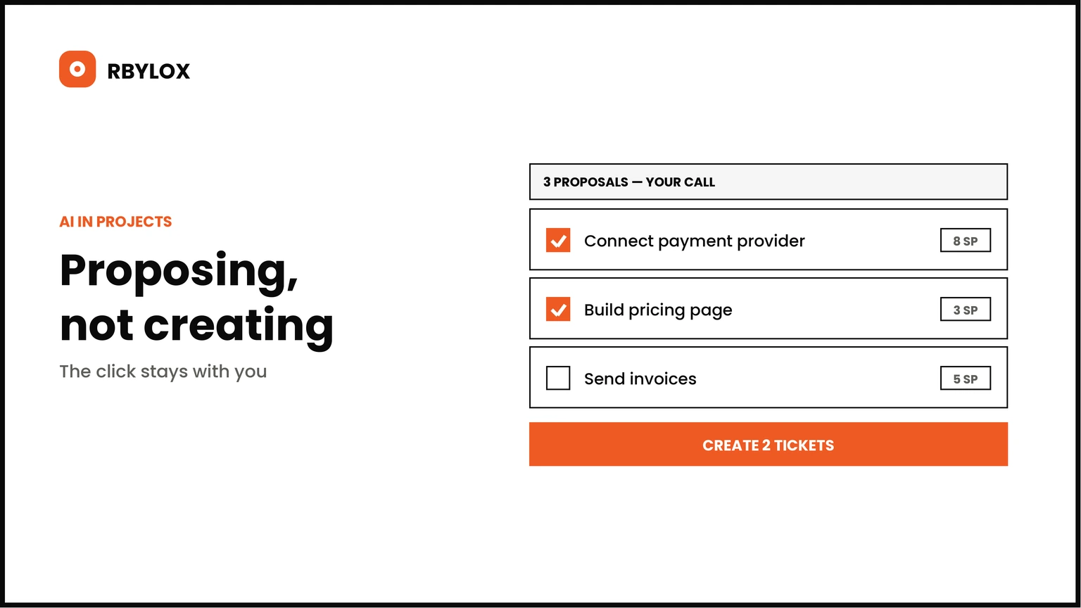 Proposal list with checkboxes and a create button