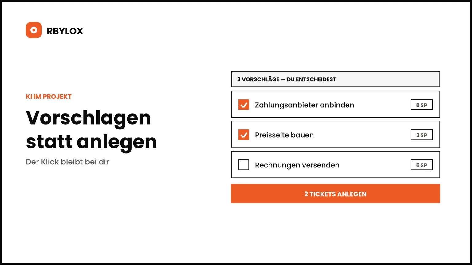Vorschlagsliste mit Auswahlkästchen und Anlegen-Knopf