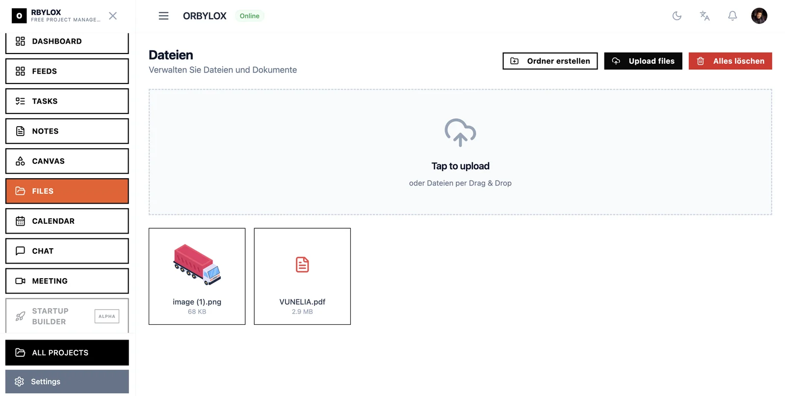 Projekt-Feed mit Absprachen in ORBYLOX